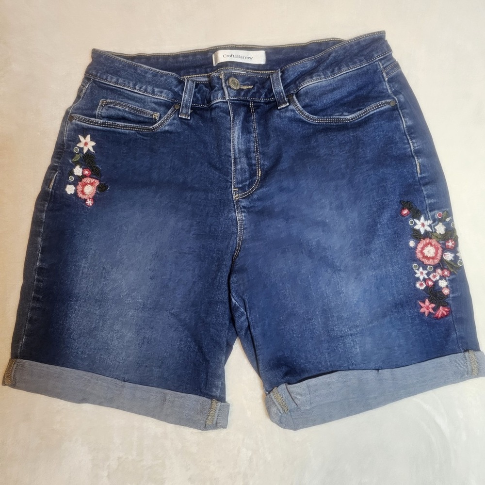Croft & Barrow Floral Embroidered Stretch Denim Women's Shorts Size 10